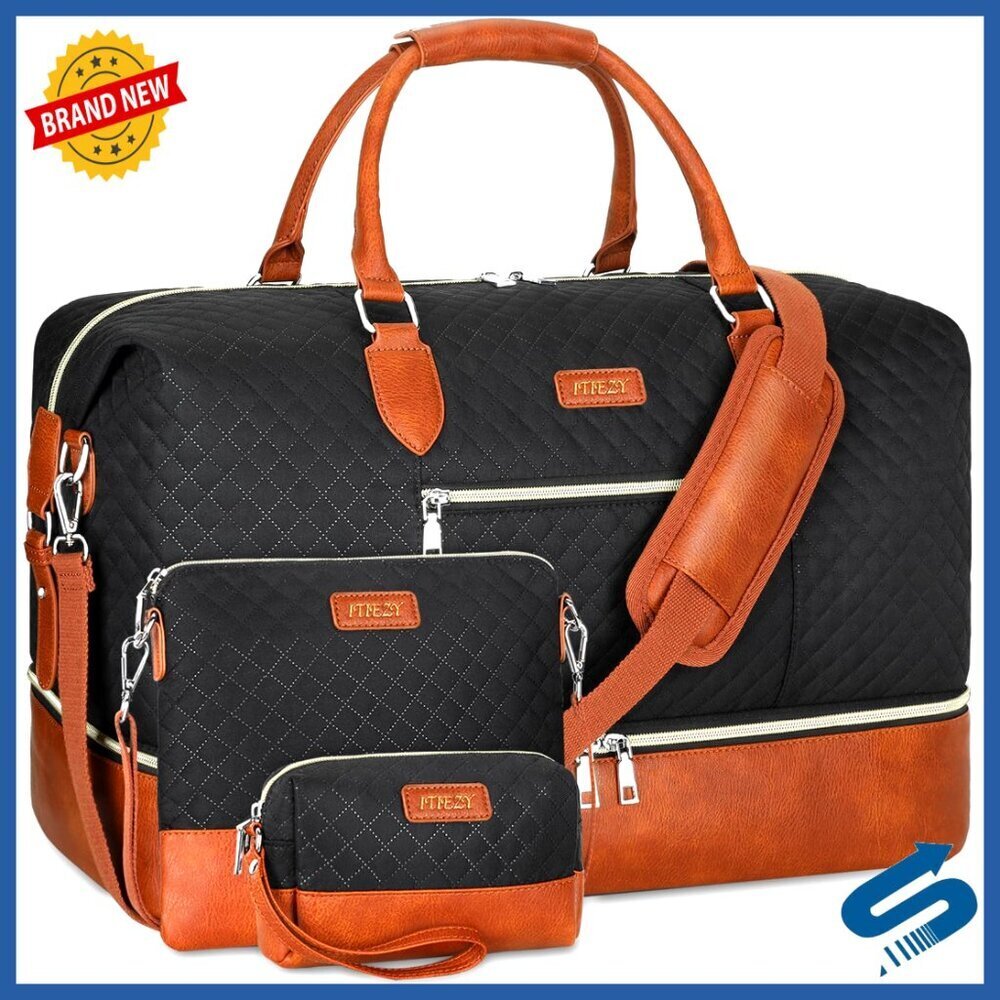 Large Nylon Weekender Bag with Shoe Compartment, Waterproof Travel Duffel
